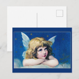 Vintage Victorian Christmas Angel Starry Night Postcard