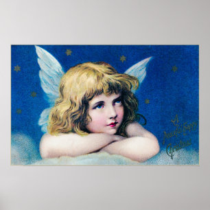 Vintage Victorian Christmas Angel Starry Night Poster