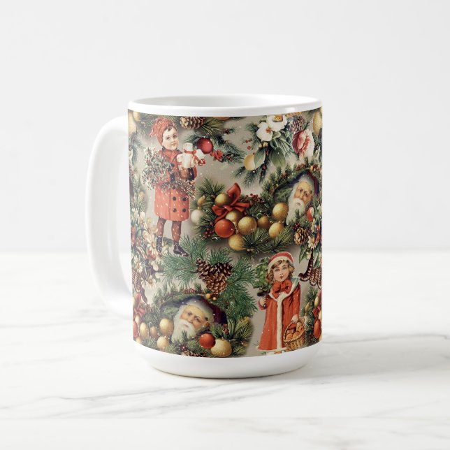 Vintage Victorian Christmas Baubles Coffee Mug (Front Left)