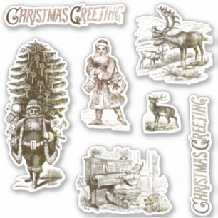 Vintage Victorian Christmas Beige Santa Deer Pack
