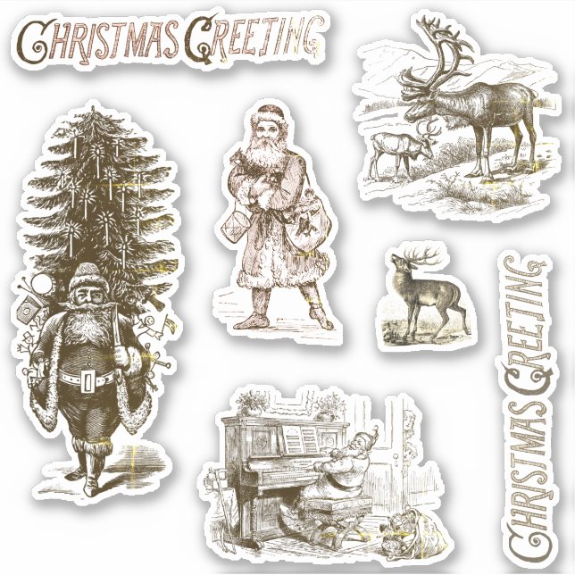 Vintage Victorian Christmas Beige Santa Deer Pack (Front)