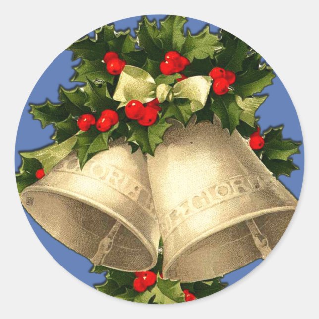 Vintage Victorian Christmas Bells Cards, Stickers (Front)