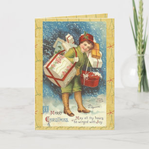 Vintage Victorian Christmas Boy Greeting Card
