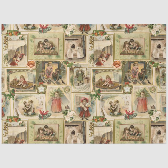 Vintage Victorian Christmas Card Collage Tissue Paper (Front)