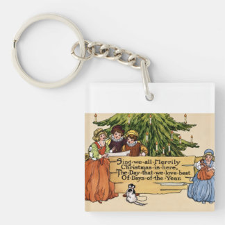 Vintage Victorian Christmas Carolers Illustration Key Ring