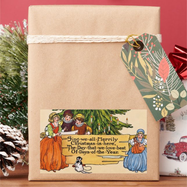 Vintage Victorian Christmas Carolers Illustration  Rectangular Sticker (Holiday)