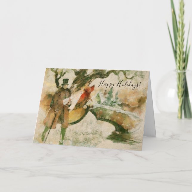 Vintage Victorian Christmas Carolers Scenery Holiday Card (Front)