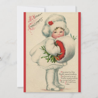 Vintage Victorian Christmas Child with Mistletoe Holiday Card