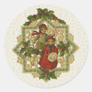 Vintage Victorian Christmas Children Classic Round Sticker