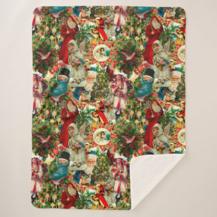 VINTAGE VICTORIAN CHRISTMAS COLLAGE PATTERN SHERPA BLANKET
