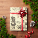 Vintage Victorian Christmas Girl Holly Beige Wrapping Paper<br><div class="desc">Victorian era Christmas: Santa Claus with Christmas tree and toys, Reindeer, Christmas tree, typographic Christmas Greeting and Merry Christmas, angel cherubs, oak branch, white hare in woodland, christmas rose flower, girl with holly, music notes, old sheet music, old handwritten script, old stamp and postcard, perfect for the holidays gift wrap...</div>