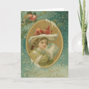 Vintage Victorian Christmas Lady Holiday Card