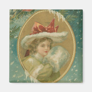 Vintage Victorian Christmas Lady Magnet