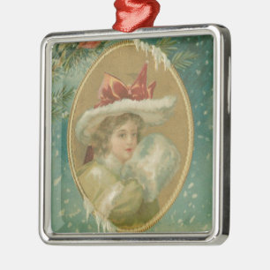 Vintage Victorian Christmas Lady Metal Tree Decoration