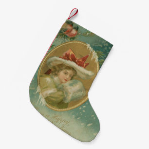 Vintage Victorian Christmas Lady Small Christmas Stocking