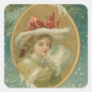 Vintage Victorian Christmas Lady Square Sticker