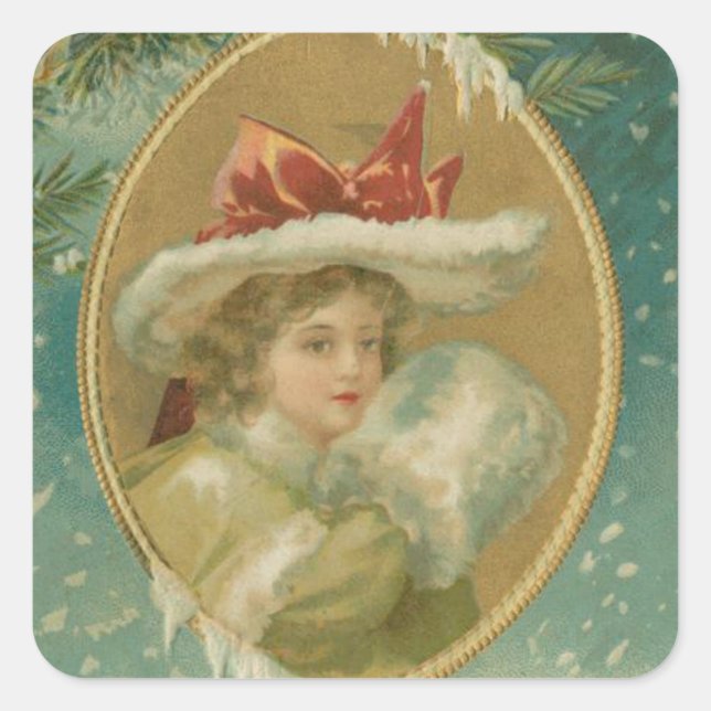 Vintage Victorian Christmas Lady Square Sticker (Front)