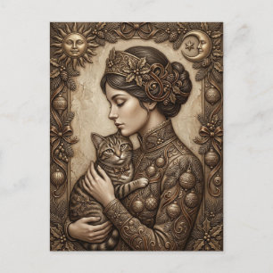 Vintage Victorian Christmas Lady with Cat Elegant Postcard