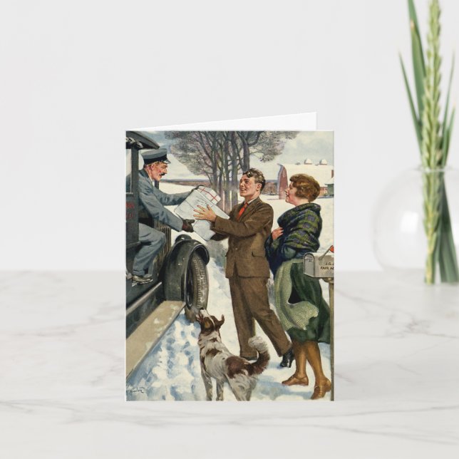 Vintage Victorian Christmas Mailman Delivery Holiday Card (Front)