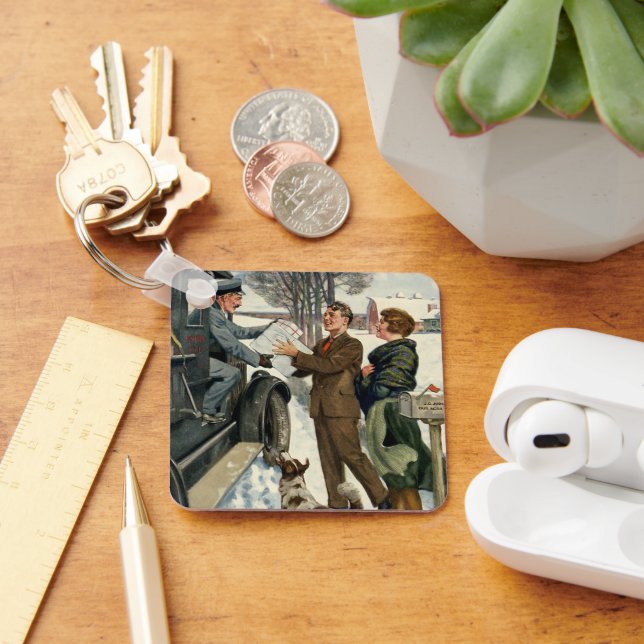 Vintage Victorian Christmas Mailman Delivery Key Ring (Desk)