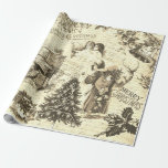 Vintage Victorian Christmas Music Santa Beige Wrapping Paper<br><div class="desc">Victorian era Christmas: Father Christmas in old brown robe with toys, angels singing, bells decorated with holly and mistletoe, Santa playing the piano, Christmas tree, typographic Christmas Greeting and Merry Christmas, oak branch, holly berries and evergreens, old sheet music, old handwritten script, old stamp and postcard, perfect for the holidays...</div>