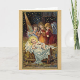 Vintage Victorian Christmas Nativity Angels Holiday Card