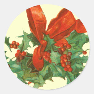 Vintage Victorian Christmas Sled n Holly Stickers