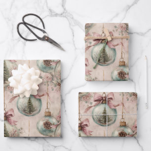 Vintage Victorian Christmas Tree Bauble Wrapping Paper Sheet