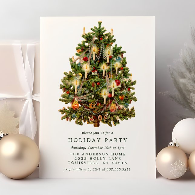 Vintage Victorian Christmas Tree Holiday Party Invitation (Creator Uploaded)
