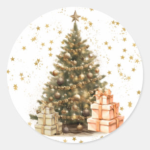 Vintage Victorian Christmas Tree with Gifts  Classic Round Sticker