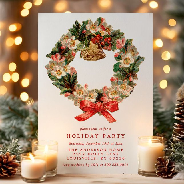 Vintage Victorian Christmas Wreath Holiday Party Invitation (Creator Uploaded)