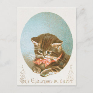Vintage Victorian Coquette Christmas Cat Holiday Postcard
