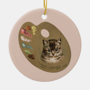 Vintage Victorian Cottagecore Christmas Cat Artist Ceramic Tree Decoration