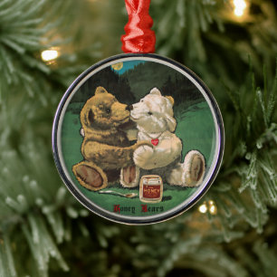 Vintage Victorian Cottagecore Honey Bears Metal Tree Decoration