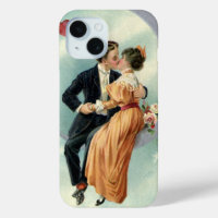 Vintage Victorian Couple Kiss on a Crescent Moon
