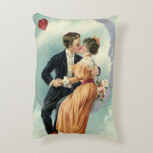 Vintage Victorian Couple Kiss on a Crescent Moon Decorative Cushion