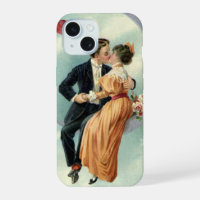 Vintage Victorian Couple Kiss on a Crescent Moon