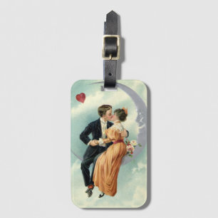 Vintage Victorian Couple Kiss on a Crescent Moon Luggage Tag