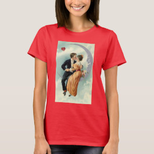 Vintage Victorian Couple Kiss on a Crescent Moon T-Shirt