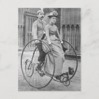 Vintage Victorian Couple on Tandem Bicycle Postcar