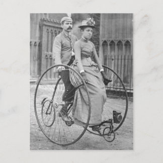 Vintage Victorian Couple on Tandem Bicycle Postcar Postcard