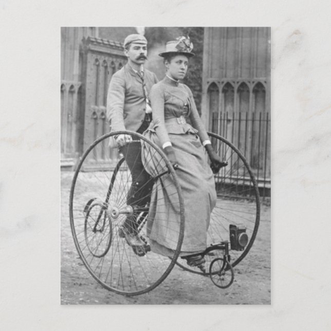 Vintage Victorian Couple on Tandem Bicycle Postcar Postcard (Front)