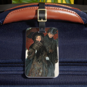 Vintage Victorian Couple Walking in the Snow Luggage Tag