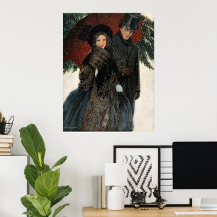 Vintage Victorian Couple Walking in the Snow Poster