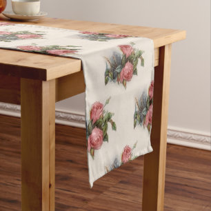 Vintage Victorian Crimson Pink Roses Table Runner