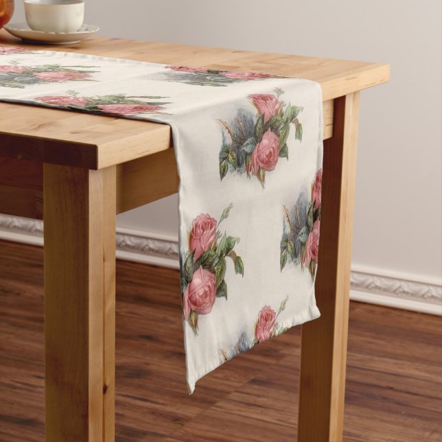 Vintage Victorian Crimson Pink Roses Table Runner (In Situ)