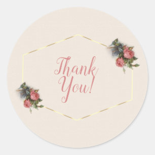 Vintage Victorian Crimson Pink Roses Thank You Classic Round Sticker