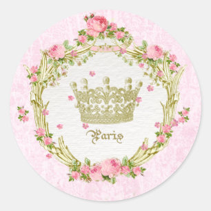 Vintage Victorian Crown Pink  Roses Flame Classic Round Sticker