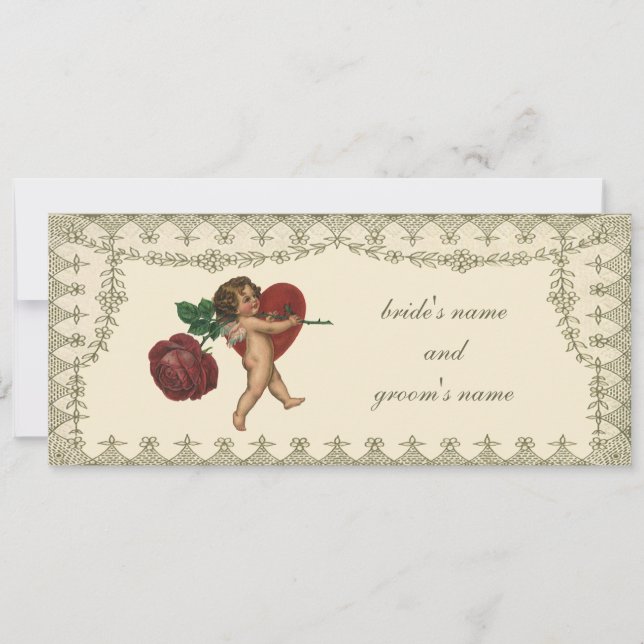 Vintage Victorian Cupid Heart Wedding Invitation (Front)