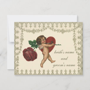 Vintage Victorian Cupid with Red Rose Heart RSVP Card